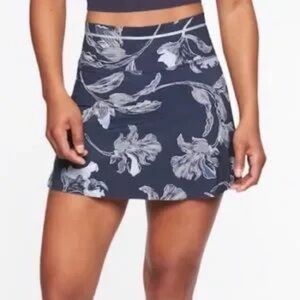 ATHLETA Navy Blue Sonic Floral Athletic Skirt Skort (#291785)